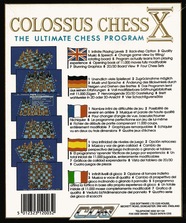  �COLOSSUS CHESS X for ATARI ST� Back of box view