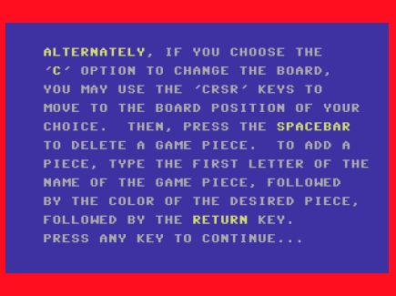 Commodore 64/128  Emulator Championship Chess (1985)  Championship Chess - Instructions Page 2
