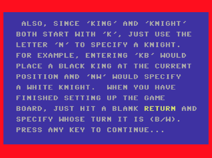 Commodore 64/128  Emulator Championship Chess (1985)  Championship Chess - Instructions Page 3