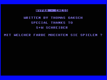 Commodore 64 Emulator -  Hypra-Chess (1987) Choose Color B or W