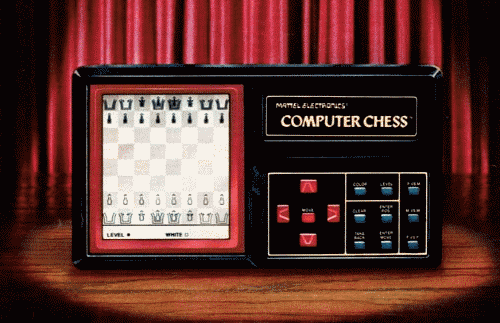 MATTEL ELECTRONICS �COMPUTER CHESS�  Picture taken from a Mattel Electronics Ad. 1981