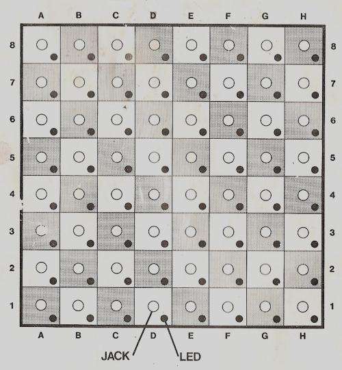 Westrak CC1 - THE CHESS BOARD  Each square (location) has a jack for inserting the piece and a red LED (Light Emitting Diode) which will light up to TRACE the moves
