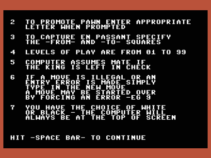 Commodore 64 Emulator Chess (1986) Chess - Game Instructions Page 2